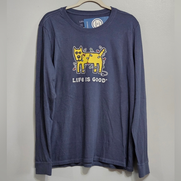 🎄Life is Good, Womens, Long Sleeve Tee. Dog With X-mas Lights, NWT-XL - Picture 1 of 7